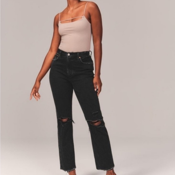 Abercrombie & Fitch Denim - Abercrombie & Fitch Ultra High Rise The Ankle Straight Jeans, Black, Size 28/6R